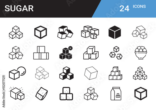 Sugar Icon Set: A comprehensive array of sugar cube icons showcases variety of representations for culinary, commercial, and design use. These versatile graphics offer visual cues.