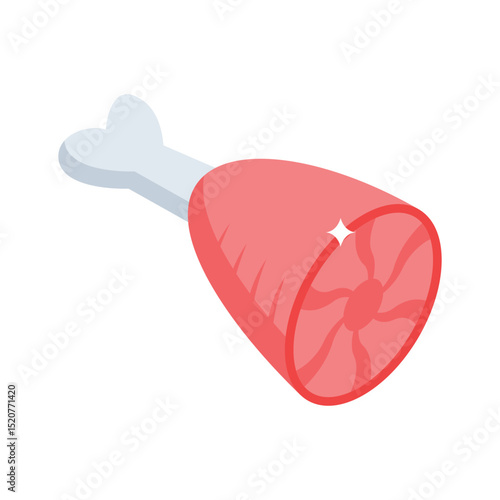 A well designed isometric icon of sliced ham