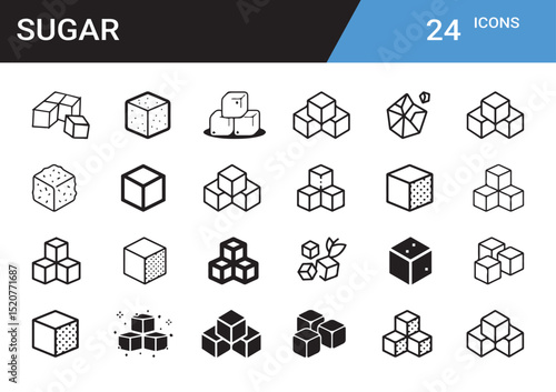 Sugar Cubes Icon Set: A comprehensive collection of 24 intricately crafted icons, celebrating the simple elegance of sugar cubes and their various representations.
