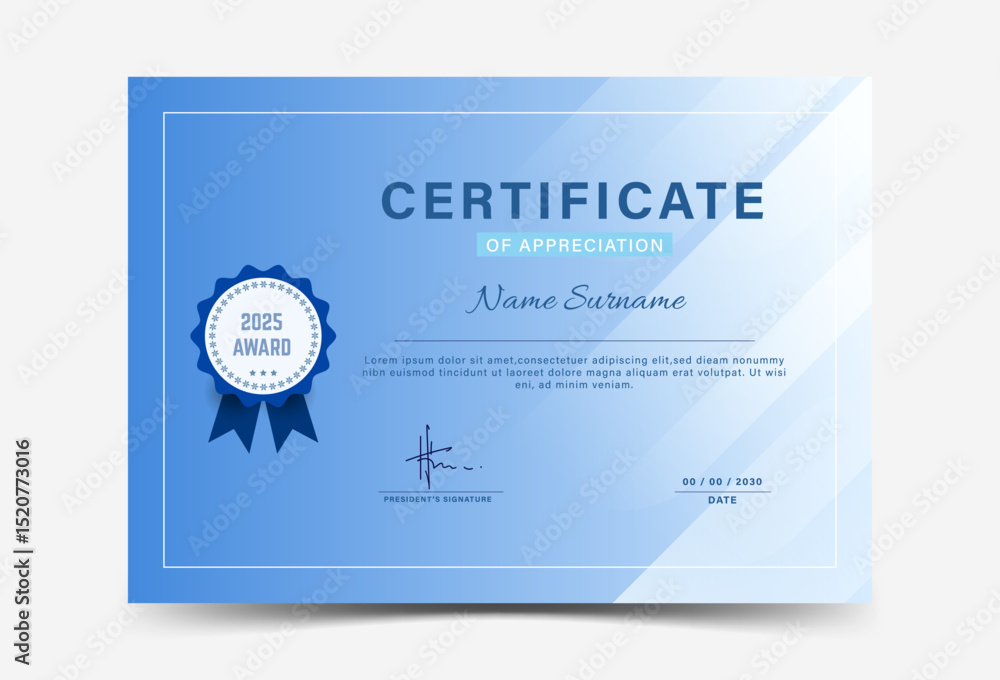 Fototapeta premium Blue gradations,achievement certificate template Vector blank design.memphis.simple design. eps 10 