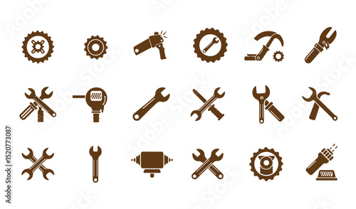 Collection of vector tool icons depicting various hardware and repair equipment