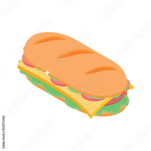 A trendy isometric style icon of sub sandwich meal