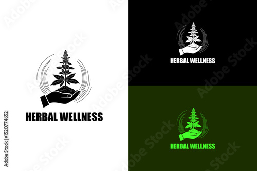 illustration of blooming herbal plant in cupped hand, vector logo for natural, organic, herbal medicine, alternate medicine, apothecary, remedy, health and wellness, herbal wellness, and more