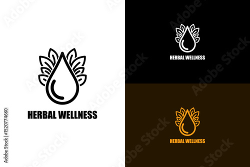 illustration of oil drop with leaves wrapped around, vector logo for herbal brand, herbal medicine, organic, natural, holistic, alternate medicine, green, apothecary, herbal wellness, and more