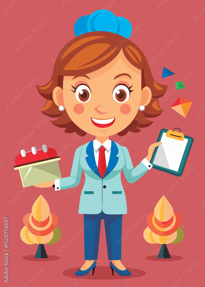 Smiling businesswoman holding calendar and clipboard. Smiling businesswoman holding calendar and clipboard.