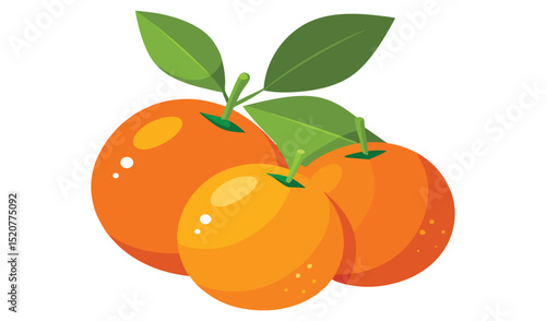 Three juicy oranges with green leaves