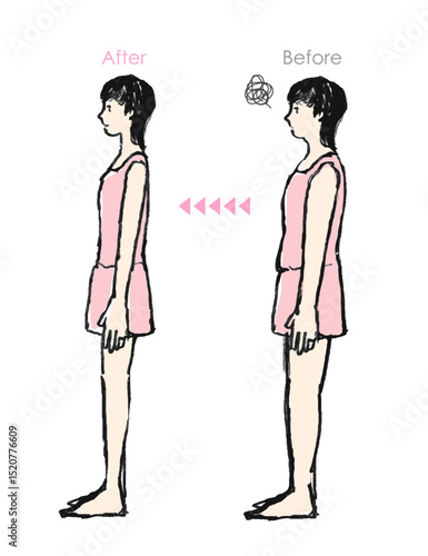 若い女性のビフォーアフター イラスト　ダイエット