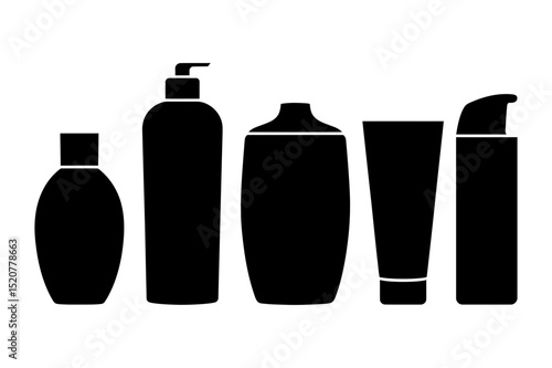 Silhouette of various cosmetic bottles and containers