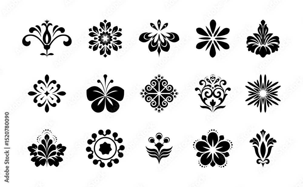 Flower icons set. Isolated elements for design. Vector graphics. Flower icons set. Isolated elements for design. Vector graphics.