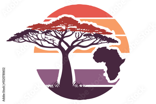 Modern flat baobab tree silhouette logo design