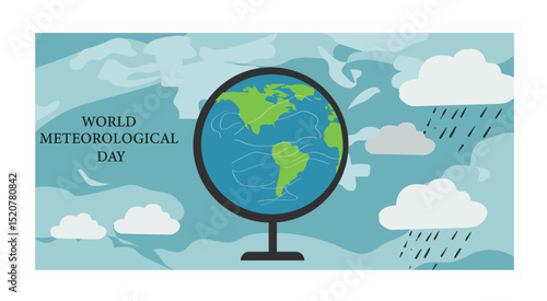 Illustrative World Meteorological Day Banner with Diverse Weather Symbols-04