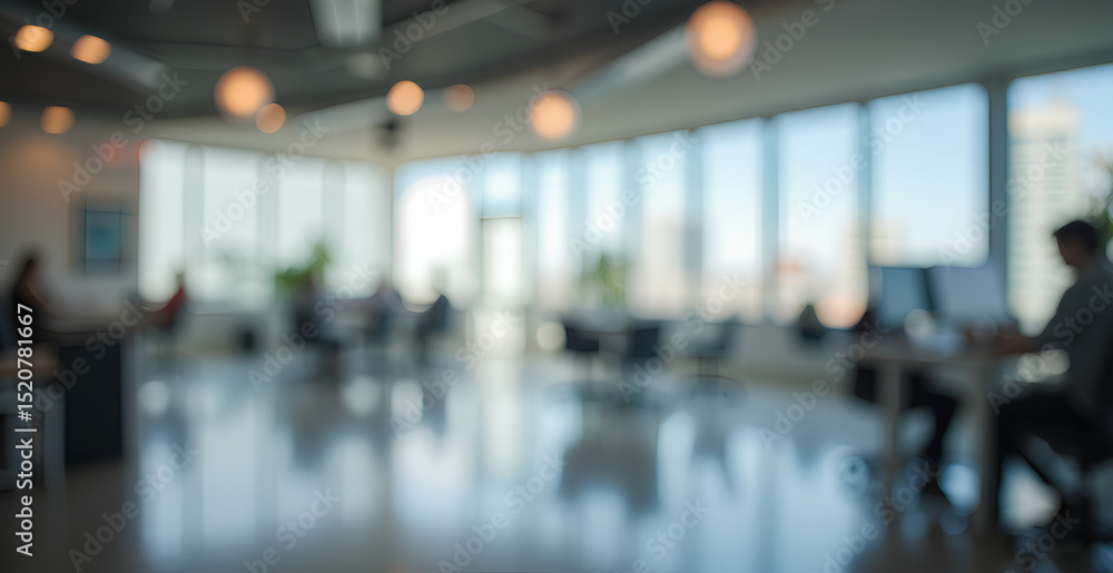 Blurred empty open space white office. Abstract light bokeh at office interior background for design. Blurred empty open space white office. Abstract light bokeh at office interior background for design.