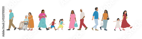Latino Community Illustration – Inclusive People Walking Set