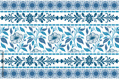 abstract blue floral seamless pattern.hand drawn botanical women wear.flower sketch pillow cover textiles.elegant border embroidery decoration.simple petal outline leaves

