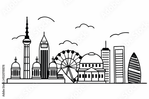Hand drawn skyline cityscape illustration