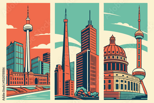 Toronto cityscape retro style illustration