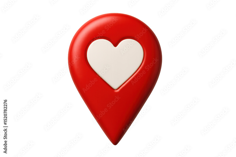 Fototapeta premium 3d rendering of a red location pin featuring a white heart, symbolizing love, dating, romance, and special places, isolated on transparent background