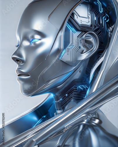 A Stunning Vision of Artificial Intelligence: Silver Humanoid Robot