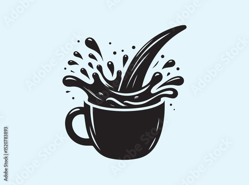 Tipped Over Cup with Splashing Liquid, Black Silhouette