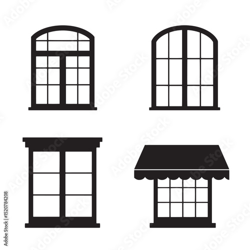 Collection of silhouette window designs in various architectural styles for interior and exterior concepts