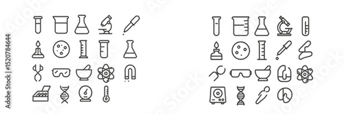 Collection of laboratory icons showcasing scientific tools and experiments in a creative layout featuring various elements of science