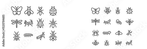 Collection of various insect illustrations featuring butterflies, bees, and beetles in a simplified design style