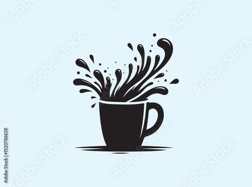 Spilling Cup with Liquid in Mid-Air, Black Silhouette Style
