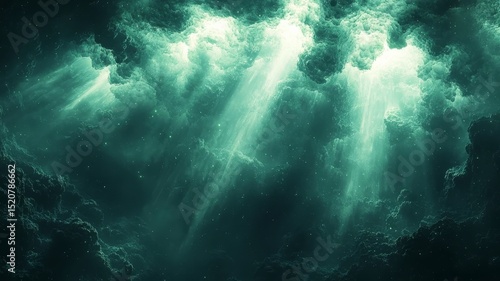 Wallpaper Mural Majestic underwater light rays piercing through dark ocean depths, creating a serene and captivating atmosphere for nature and marine-themed projects. Torontodigital.ca