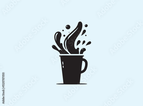 Cup Tilting and Spilling Beverage, Solid Black Silhouette