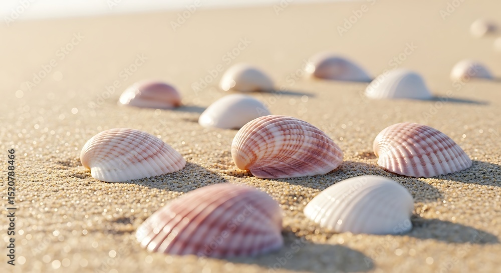 Seashells on Sandy Beach A Coastal Summer Scene Seashells on Sandy Beach A Coastal Summer Scene