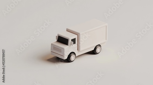 A minimalist, off-white, low-poly 3D rendering of a delivery truck against a light grey background