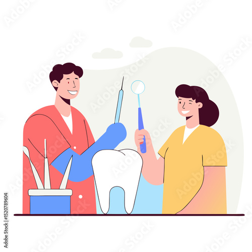 Patients in dental office. Dentists treat people teeth. Doctor consultation. Oral health care and hygiene. Medical
