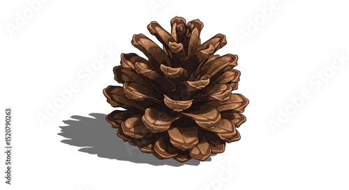 Detailed Pine Cone Illustration on White Background