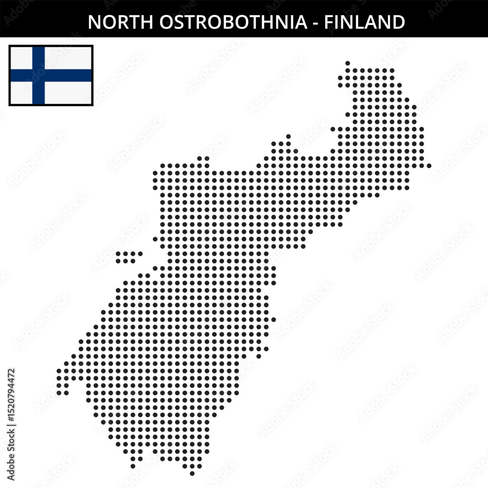 Obraz premium Medium dots map of north-ostrobothnia in Finland