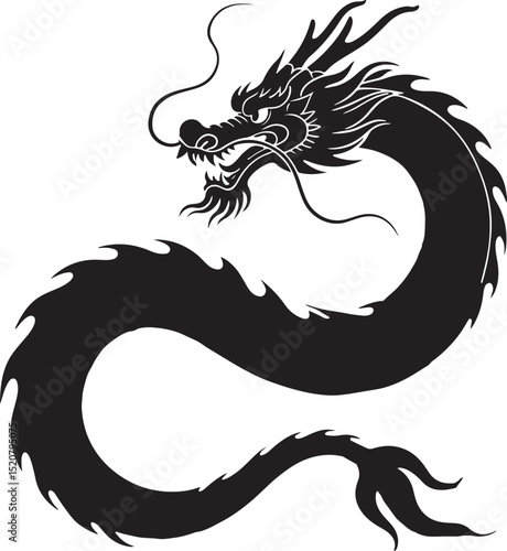 Chinese dragon silhouette vector isolated on white background