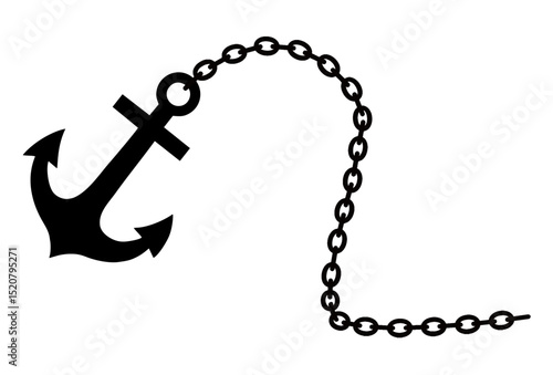 silhouette of an anchor and chain. pirate vector illustration with transparent background