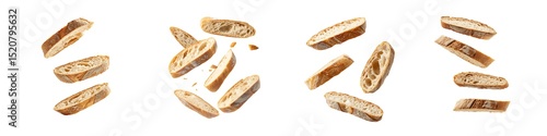 Set of bread slices flying motion isolated on transparent background PNG