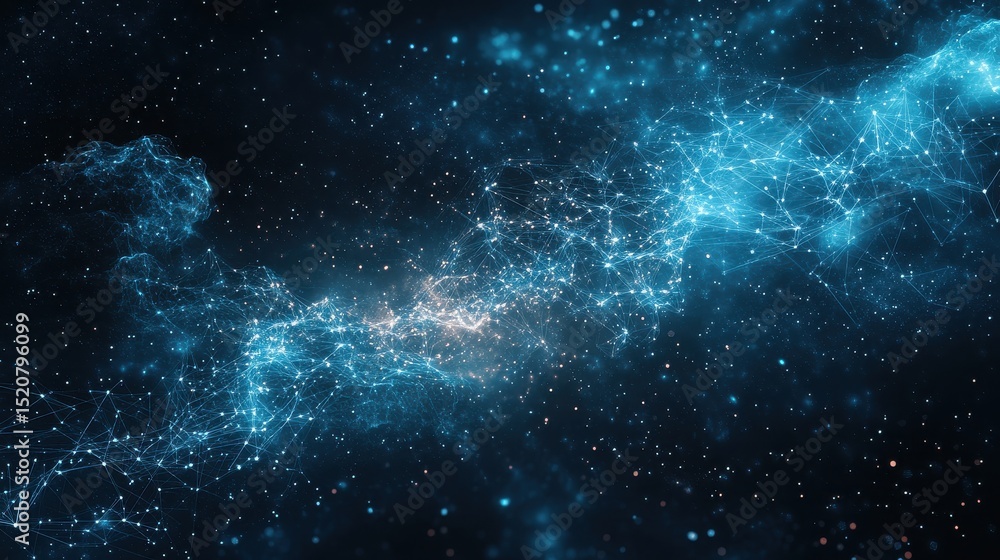 Abstract Cosmic Nebula Glowing Blue Particles and Stars in Dark Space Abstract Cosmic Nebula Glowing Blue Particles and Stars in Dark Space
