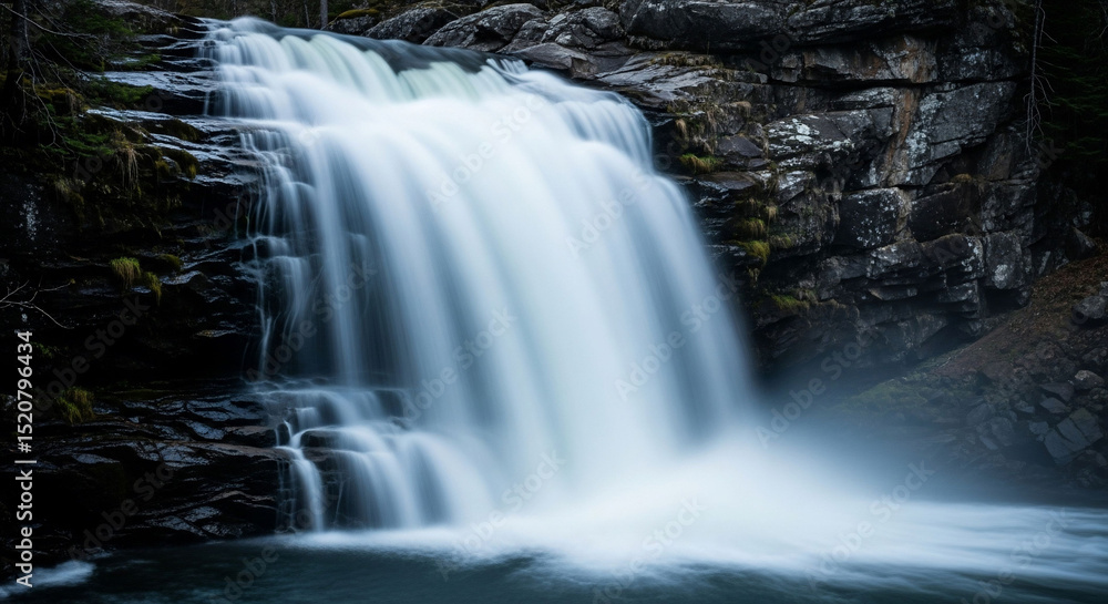 Obraz premium Cascading waterfall plunges into dark pool