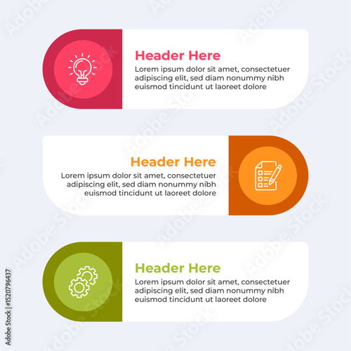 Three colorful headers with placeholders.