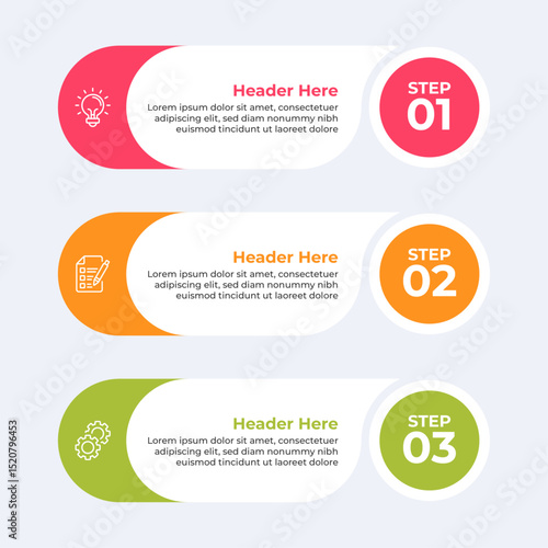 Three colorful headers with placeholders.