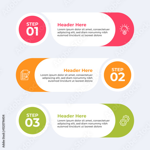 Three colorful headers with placeholders.