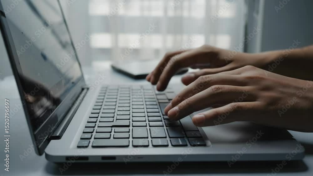 Hands Typing on Laptop Keyboard in Office Setting for Productivity Concept Hands Typing on Laptop Keyboard in Office Setting for Productivity Concept
