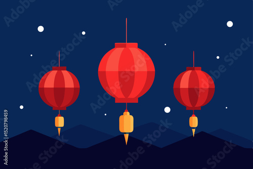 chinese red lanterns glowing in frosty night  .svg