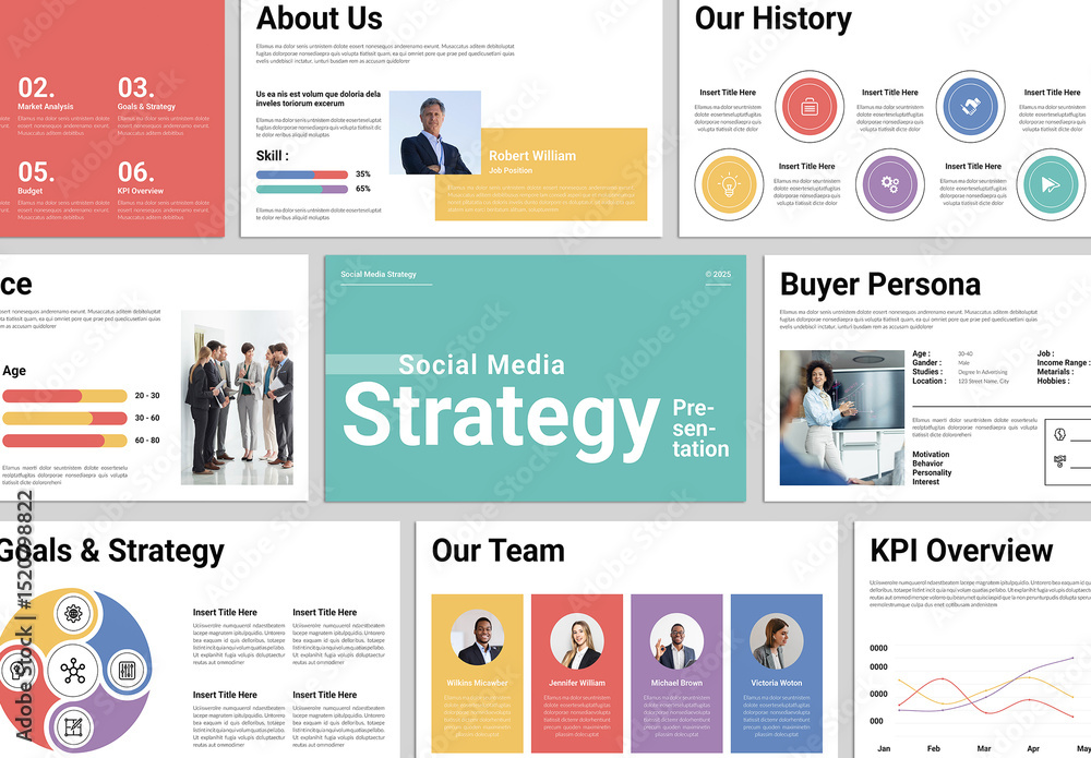 Social Media Strategy Presentation Layout Stock Template | Adobe Stock