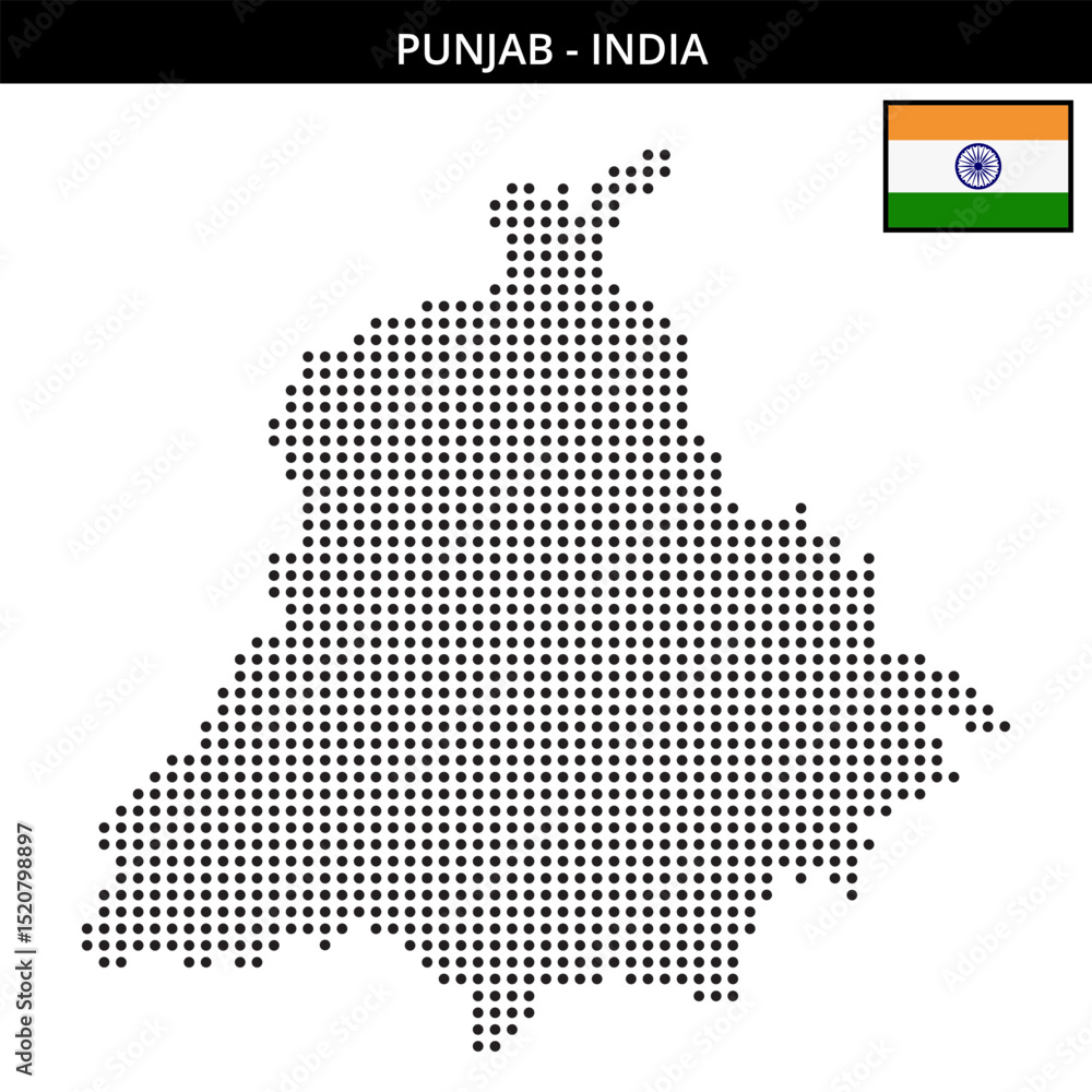 Fototapeta premium Medium dots map of punjab in India