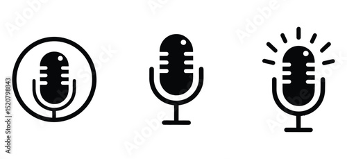 Professional Microphone Icon Set: Audio Recording Symbol for Podcast, Voice, and Broadcast

