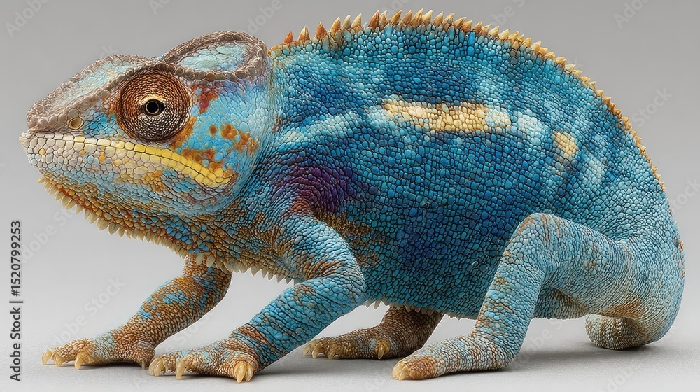 Fototapeta premium Detailed Close-Up of a Panther Chameleon with Vibrant Blue Coloration