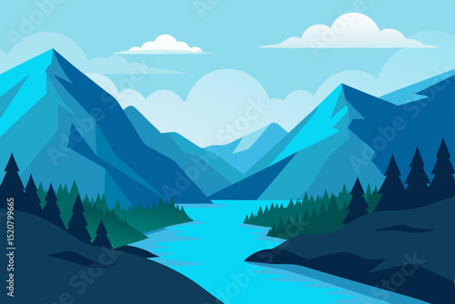 panoramic view of lake in mountains raging mountai.svg