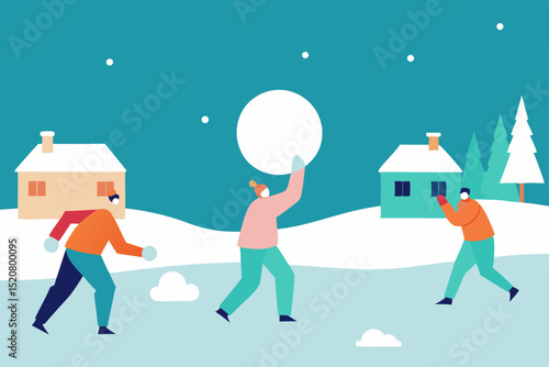 snowball fight in village square  .svg